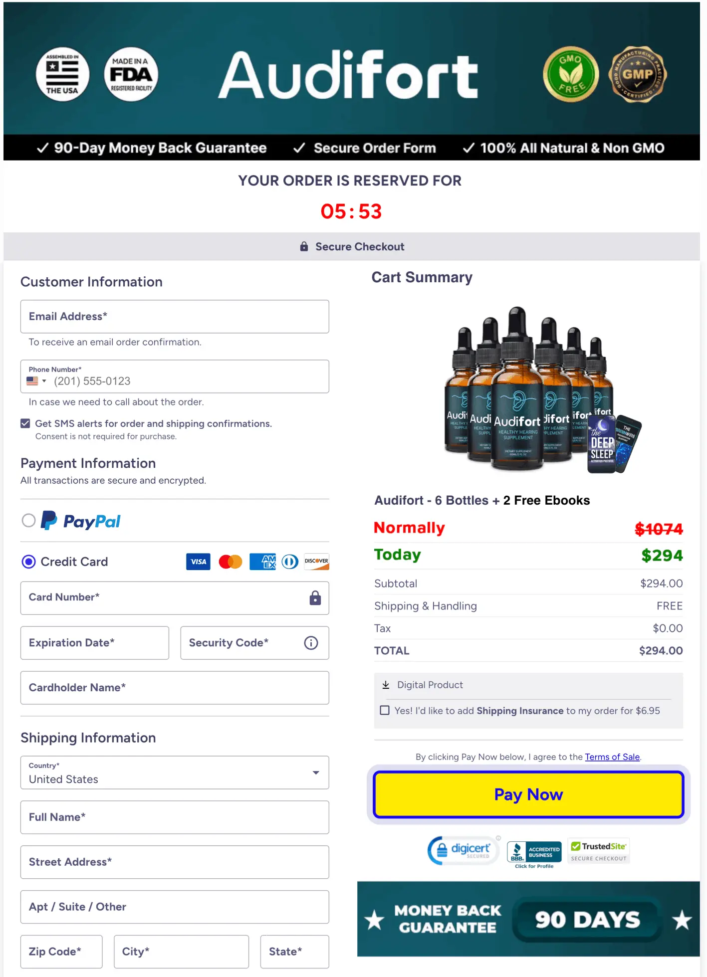 Audifort checkout page
