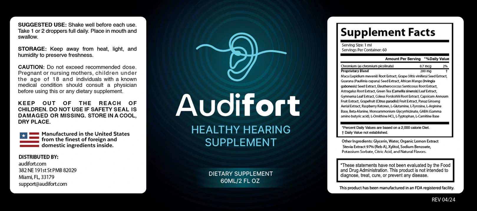 Audifort Ingredient label